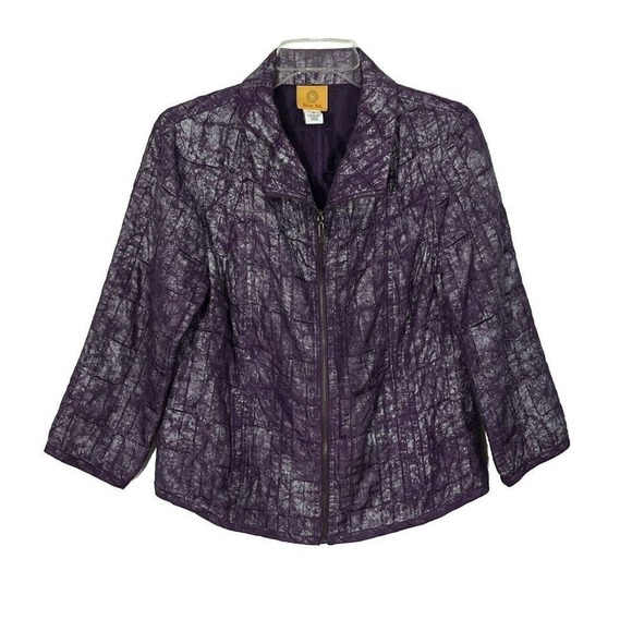 Ruby Rd. Jackets & Blazers - Ruby Rd. Womens Purple Metallic‎ Crackle Quilted Zip Up Jacket Size 10